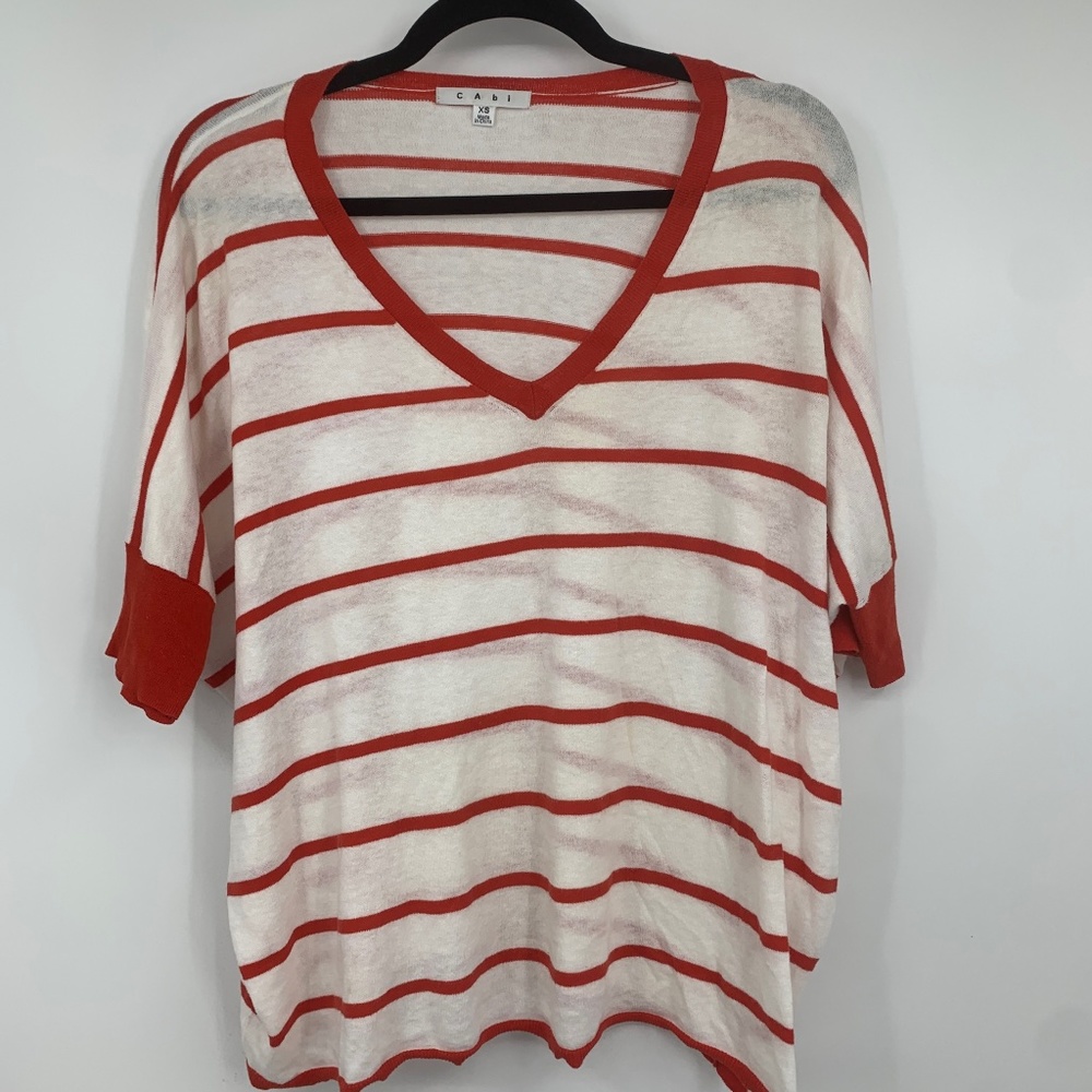 Cabi womens XS dolman sleeve boxy knit top red stripes light weight 288